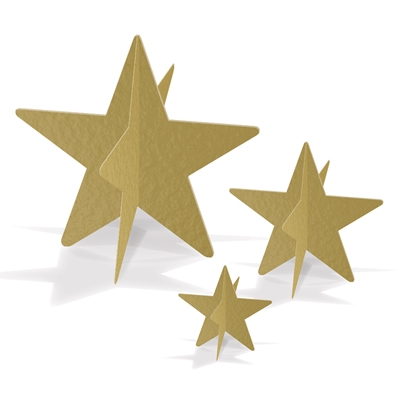 3-D gold foil star table centerpieces in a small, medium, and large size  