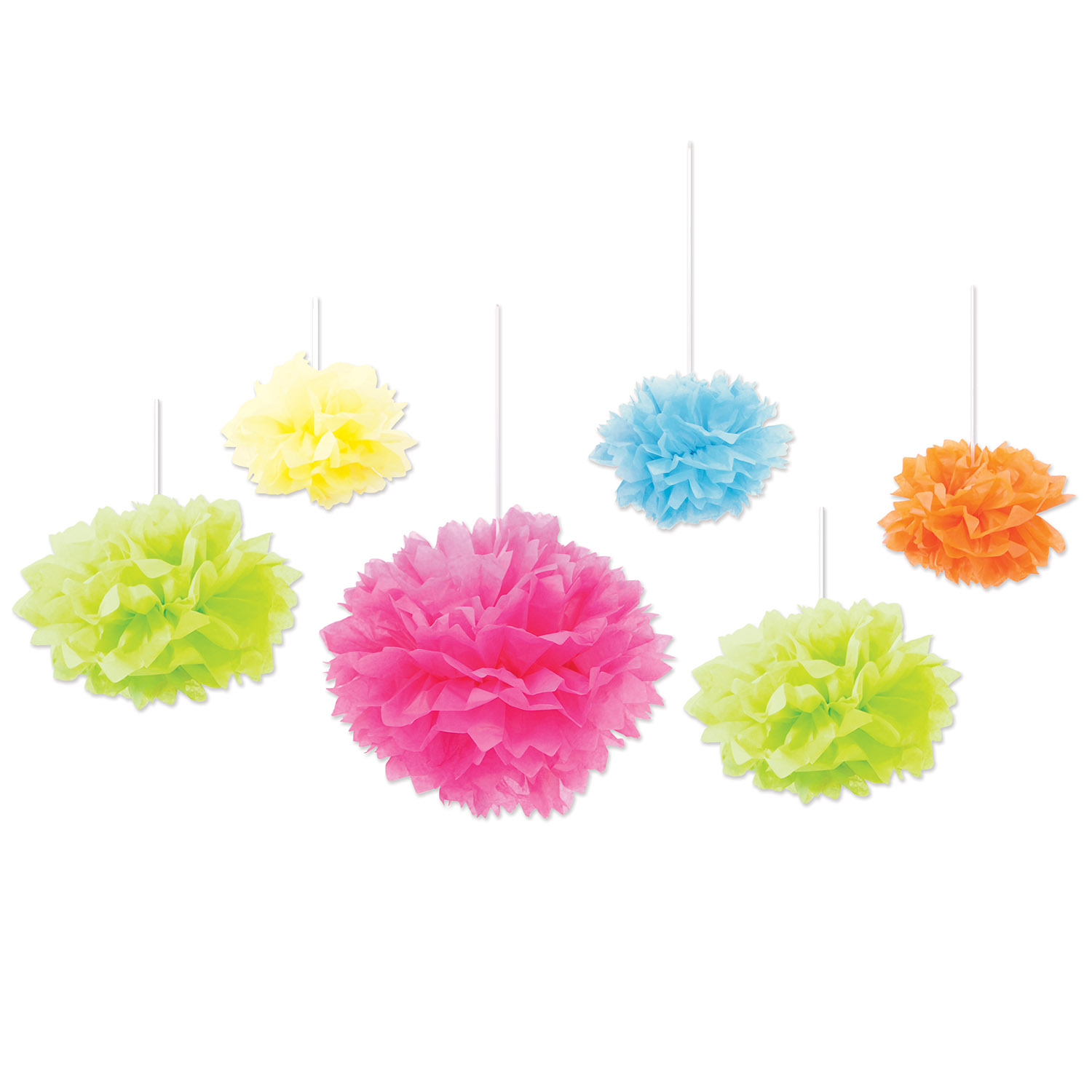 Multi-colored hanging tissue paper fluff balls 