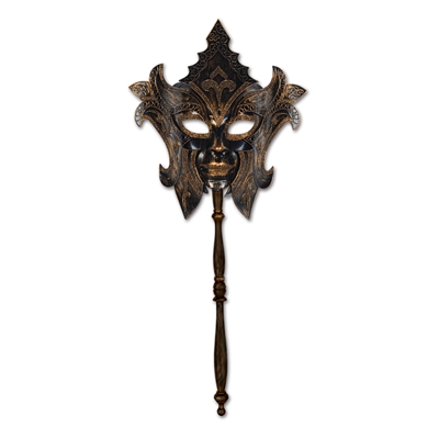 bronze mask on a stick