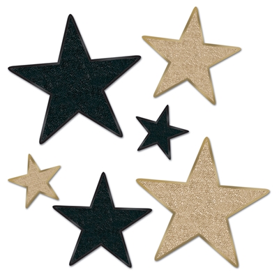 Assorted sized star cutouts with glitter.