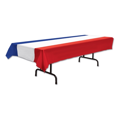 red white and blue striped plastic table cover