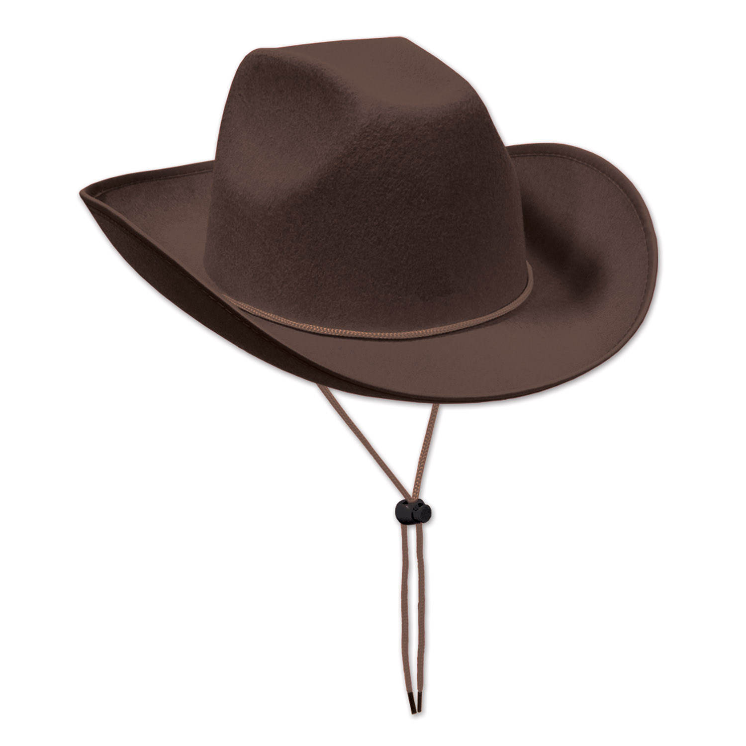 Brown felt western cowboy hat with drawstring. 