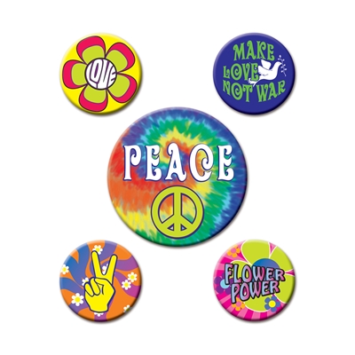 1960's peace buttons that are tie-dye 
