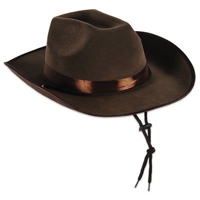 Faux brown leather western cowboy hat.