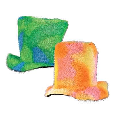 1970's style fuzzy hat in green and yellow