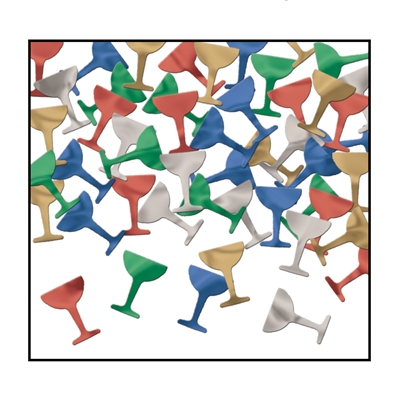 Goblet confetti packaged in assorted colors and made of metallic material.