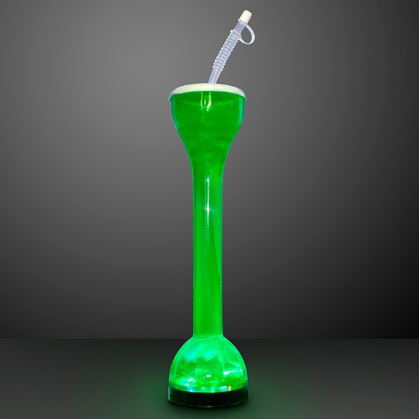 tall and skinny green cup that lights up with a straw