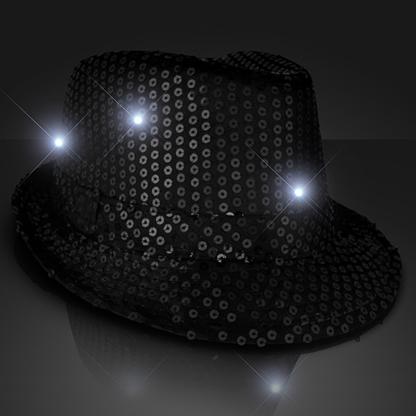Black Sequin Light Up Fedora Hats