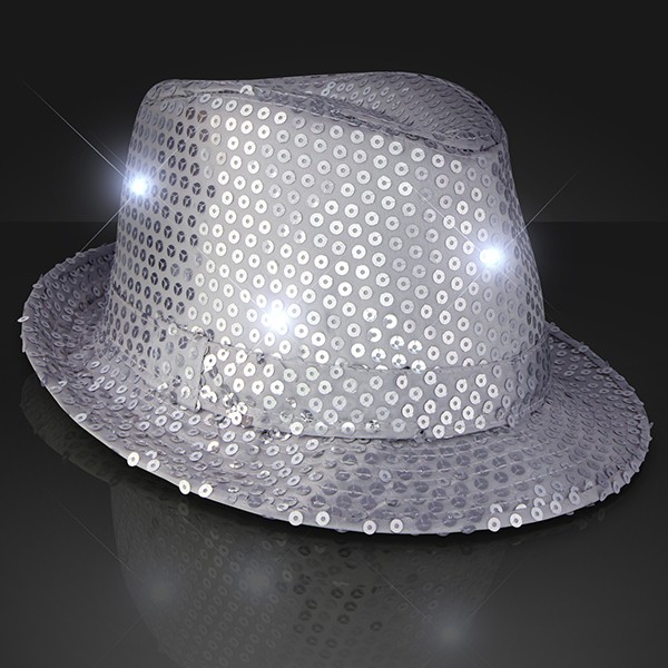 Silver Sequin Light Up Fedora Hats