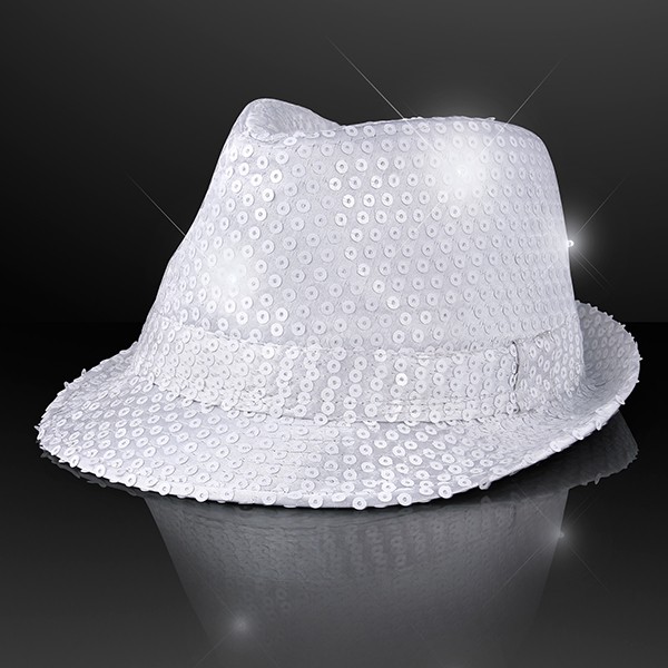 White Sequin Light Up Fedora Hats