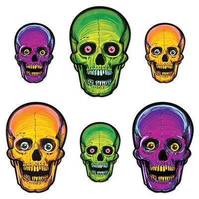 Vintage Halloween Nite-Glo Skull Cutouts (Pack of 72) Vintage Halloween Nite-Glo Skull Cutouts, Halloween, Holiday parties, Decorations