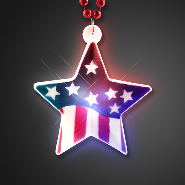 Light Up Flag Star on Red, White, and Blue Beads. This Light Up Flag Star is the perfect accessory for any fourth of July party outfit.