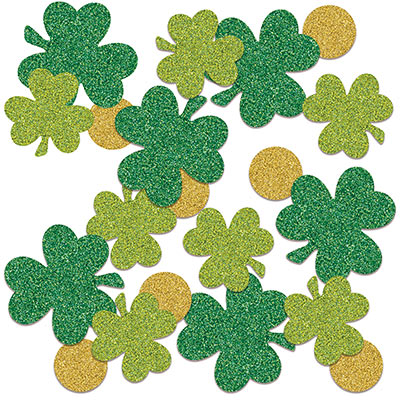 Shamrock & Coin Deluxe Sparkle Confetti (Pack of 12) Shamrock & Coin Deluxe Sparkle Confetti, Shamrock, coin, confetti, st. patricks day, decoration, wholesale, inexpensive, bulk