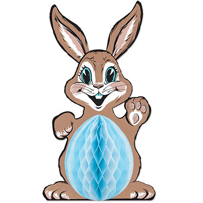 The Vintage Easter Tissue Bunny is printed with detail on card stock material with blue and white tissue material stomach.