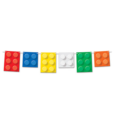 Multi-colored building blocks of varrying shapes party streamer 