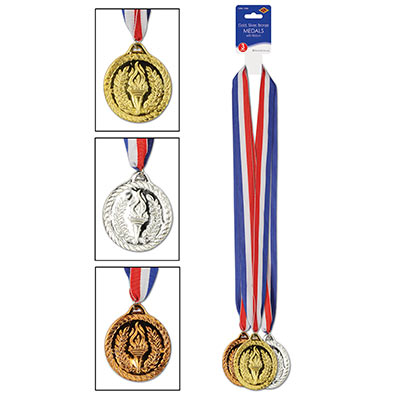 Gold, Silver & Bronze Medals with Ribbon