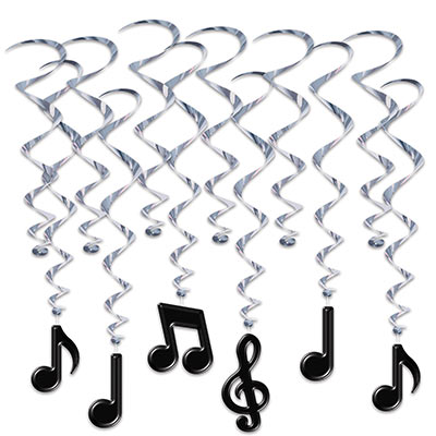 Black Musical Notes with Silver Whirls 