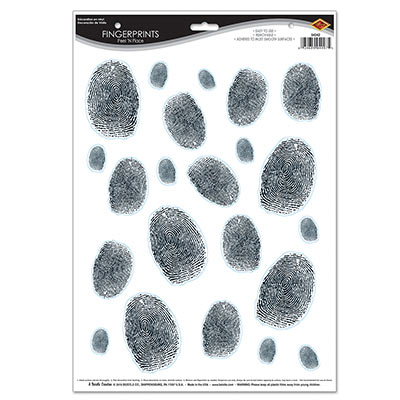 Fingerprints Peel 'N Place clings printed on thin plastic material in black.