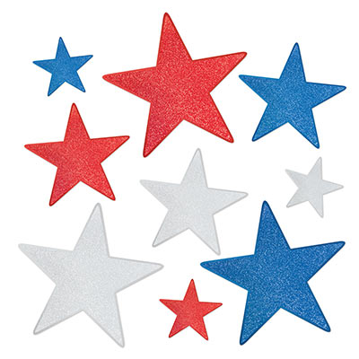 Red, White and Blue Glittered Foil Star Cutouts