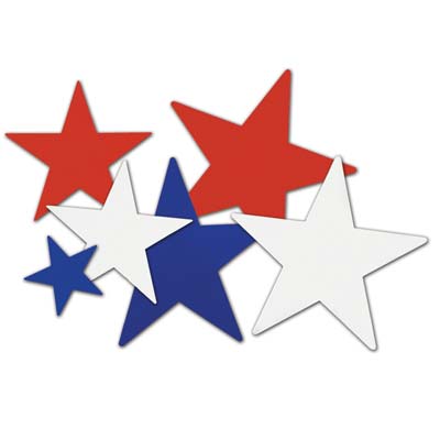 Star Cutouts made of card stock material in various sizes and colors of red, white and blue.