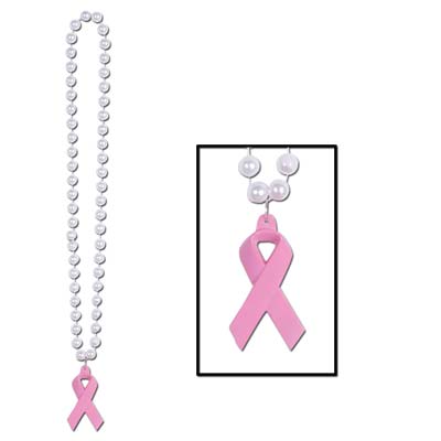 Beads w/Pink Ribbon Medallion (Pack of 12) 