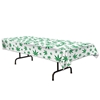 White table cover with green weed leaves in various sizes.
