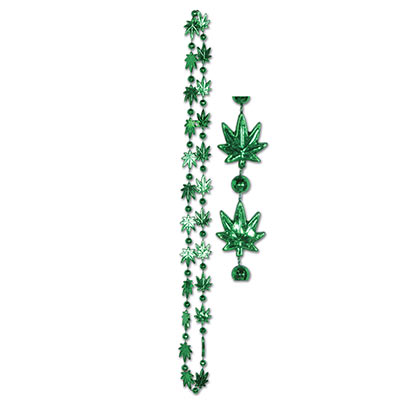 Plastic beads molded in the shape of weed leaves.
