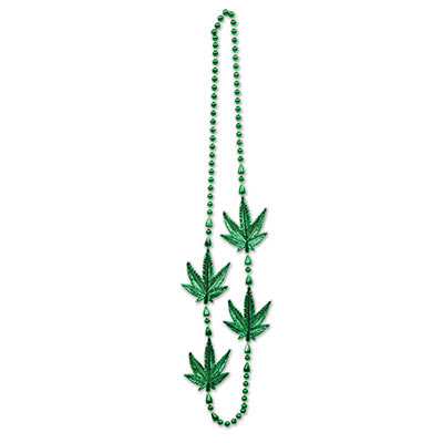 Small round plastic bead with molded weed leaves attached.
