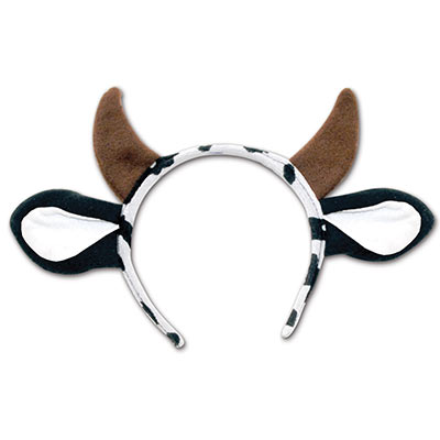Head band with cow ears and horns.