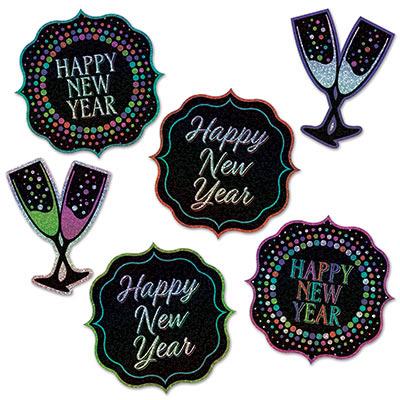 Happy New Year Cutouts (Pack of 72) Happy New Year Cutouts, happy new year, new year's eve, cutouts, multi-color, decoration, wholesale, inexpensive, bulk