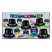 Party kit assortment of black hats with neon colored bands, horns, beads, tiara and a banner for ten people.