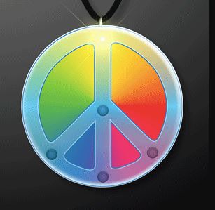 Flashing Rainbow Peace Sign Blinkies on Lanyards. These Flashing Rainbow Peace Sign Lanyards are perfect for that throw back Thursday 70s Outfit.