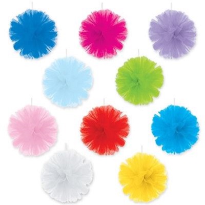 Tulle Balls made of tulle material and available in various different colors.