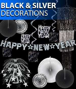 black and silver new years eve party decorations