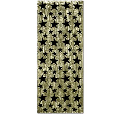 1-Ply Black and Gold Gleam N Curtain (Pack of 6) gold, black, star, metallic, curtain, new years eve, back drop, inexpensive, decoration, wholesale, bulk