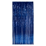 Doorway curtain made of metallic stands.