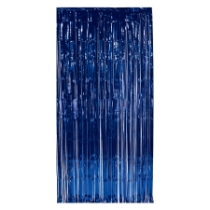 Doorway curtain made of metallic stands.