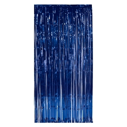 Doorway curtain made of metallic stands.