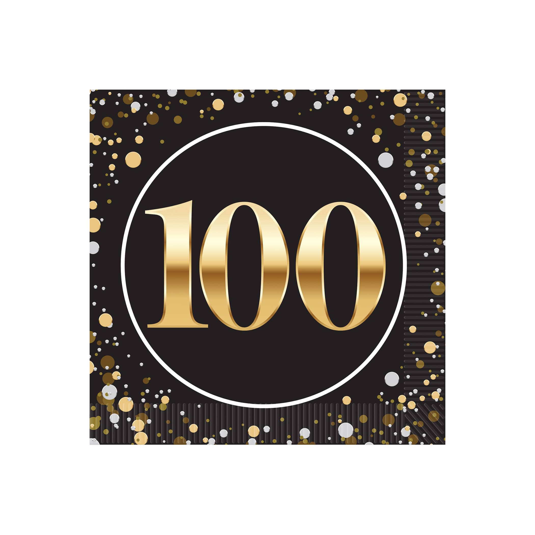 "100" Beverage Napkins (Pack of 192) beverage napkins, 2-ply party napkins, black gold silver napkins, cocktail napkins, quarter fold napkins, party tableware, elegant party supplies, Party Express napkins