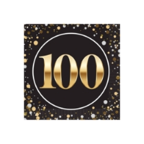 "100" Beverage Napkins (Pack of 192) beverage napkins, 2-ply party napkins, black gold silver napkins, cocktail napkins, quarter fold napkins, party tableware, elegant party supplies, Party Express napkins
