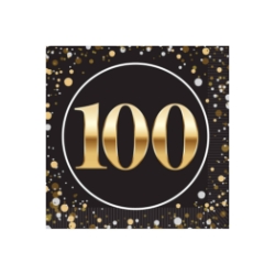 "100" Beverage Napkins (Pack of 192) beverage napkins, 2-ply party napkins, black gold silver napkins, cocktail napkins, quarter fold napkins, party tableware, elegant party supplies, Party Express napkins