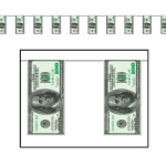 Pennant banners with printed pennants to replicate $100 bills.