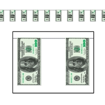 Pennant banners with printed pennants to replicate $100 bills.