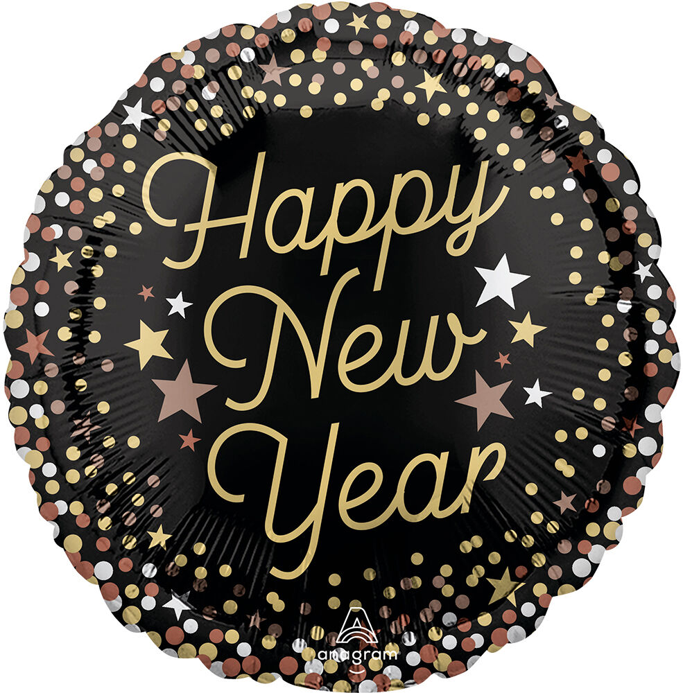 17" Lux New Year Foil Balloon (Pack of 10) 17 inch Lux New Year Balloons, New Years Eve balloons, luxury New Year balloons, NYE balloons, Happy New Year balloon, foil party balloons, balloon bouquet supplies, countdown party decorations, corporate event balloons, hotel New Years décor, restaurant holiday decorations, elegant party balloons, New Years celebration supplies, pack of 10 balloons, Party Express