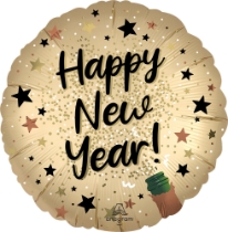 18" Satin Natural Sparkle HNY Foil Balloon (Pk of 10) 18 inch Satin Natural Sparkle Happy New Year Balloon, Happy New Year balloons, New Year's Eve balloons, satin finish foil balloons, NYE party decorations, New Year's balloon bouquet, holiday party balloons, countdown celebration decorations, corporate event balloons, hotel New Year's décor, restaurant holiday decorations, foil Happy New Year balloons, pack of 10 balloons, Party Express