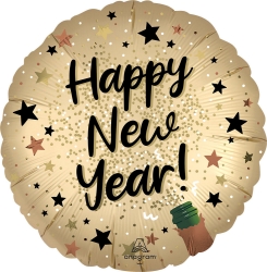 18" Satin Natural Sparkle HNY Foil Balloon (Pk of 10) 18 inch Satin Natural Sparkle Happy New Year Balloon, Happy New Year balloons, New Years Eve balloons, satin finish foil balloons, NYE party decorations, New Years balloon bouquet, holiday party balloons, countdown celebration decorations, corporate event balloons, hotel New Years décor, restaurant holiday decorations, foil Happy New Year balloons, pack of 10 balloons, Party Express
