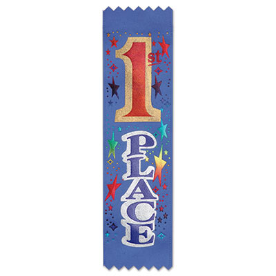 1st Place Value Pack Ribbons with gold and silver metallic lettering and multi colored stars 