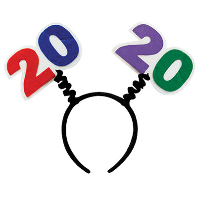 Black boppers with "2020" attached in multi-colors of red, blue, purple and green.