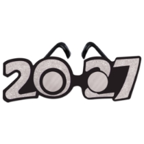 "2027" Silver Glittered Plastic Eyeglasses (Pack of 12) 2027 silver glitter glasses, silver New Year’s eyeglasses, glittered 2027 glasses, black frame novelty glasses, New Year’s party favors, 2027 celebration accessories, silver glitter number glasses