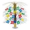 The 21 Cascade Centerpiece is made of assorted colored stands with "21" icons cascading down.
